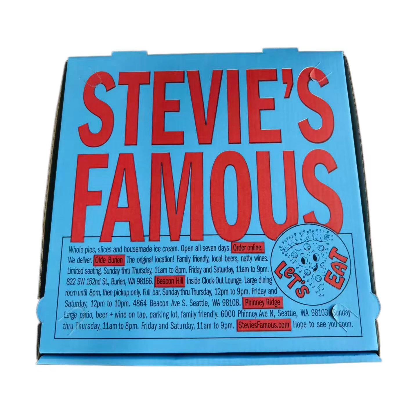Stevie's Famous Pizza Boxes | Custom Printed, Food-Safe, Corrugated Takeout Pizza Packaging