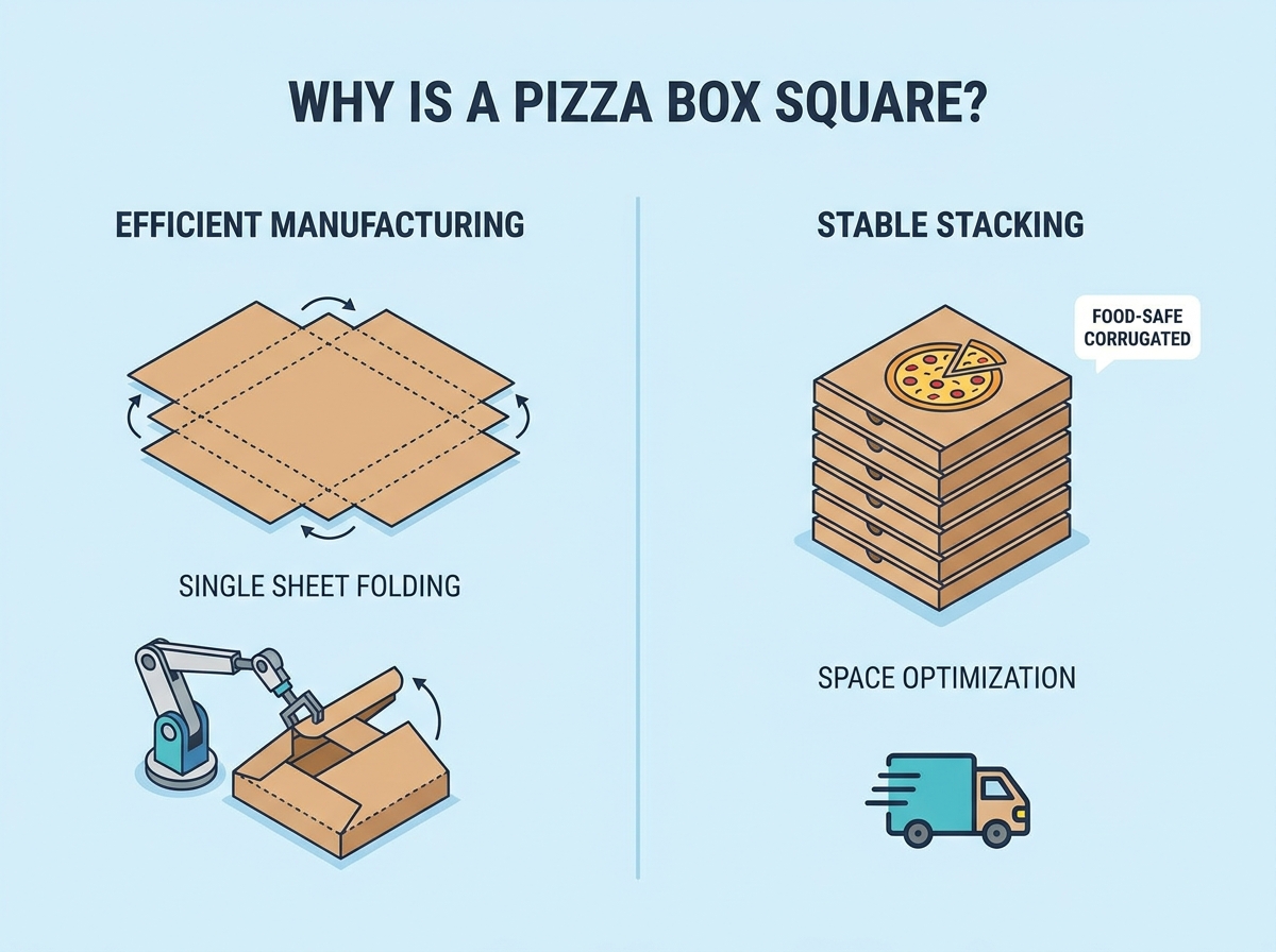 Commercial pizza box stacked in a pizzeria